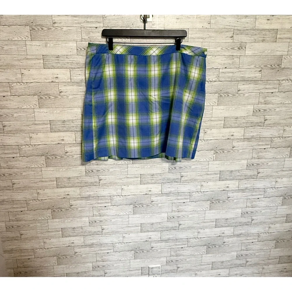 EFP Womens Pro Golf Skort Blue Green White Plaid  Sz-18 Pockets Golfing Athletic